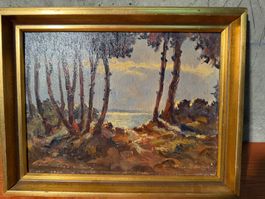 Tableau huile  paysage avec cadre doré