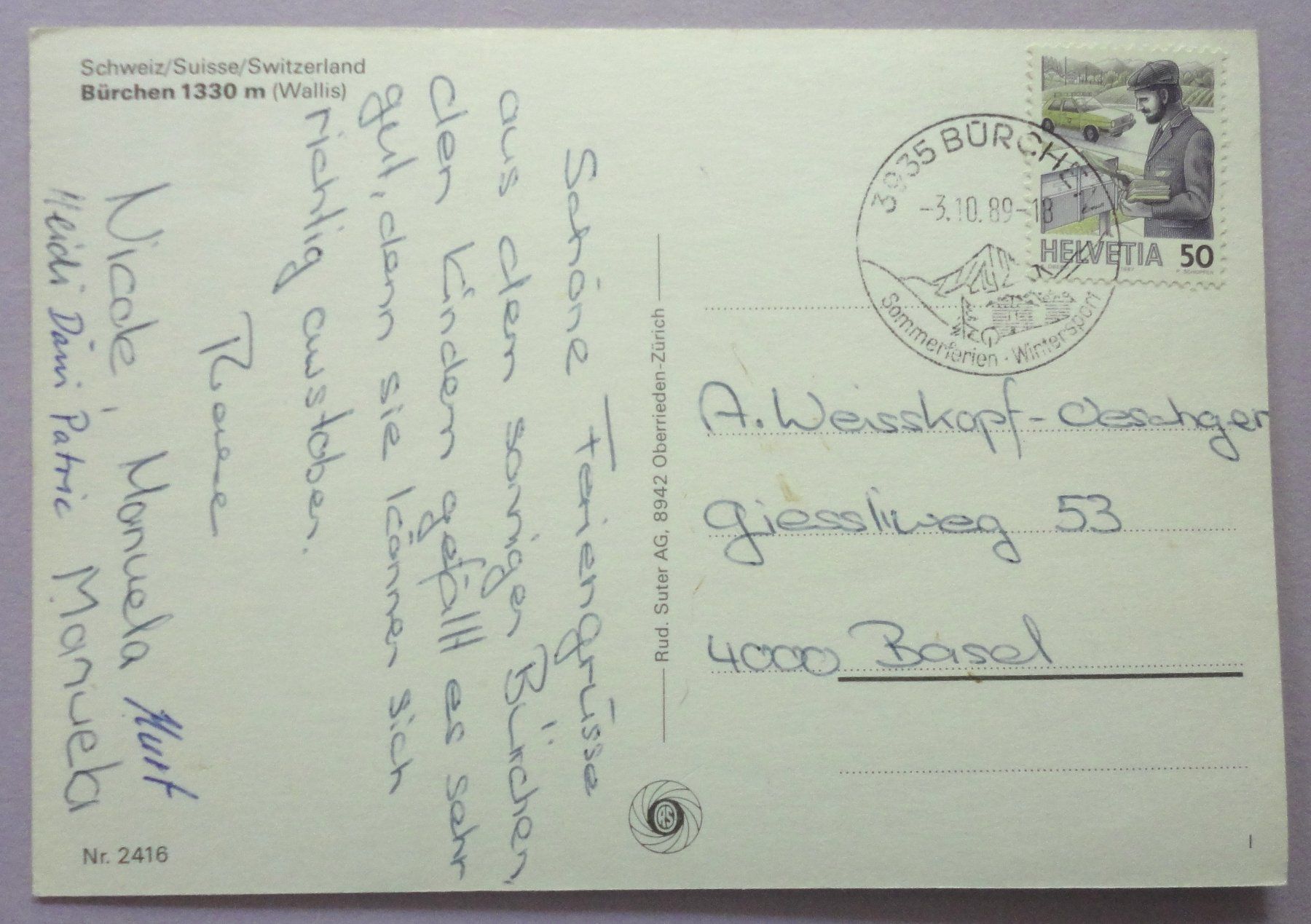 Cartoline postali: Bürchen 1330 m (Wallis) – Usato da Fétigny venduto da Billy2miny 1