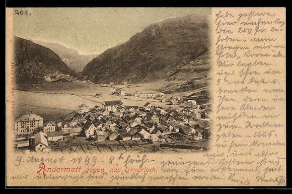 Cartoline postali: Andermatt, Ortsansicht gegen das Urnerlo – Usato da Berlin venduto da bartko-reher