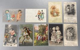 9 antike Postkarten mit Kindermotiven als Lot
