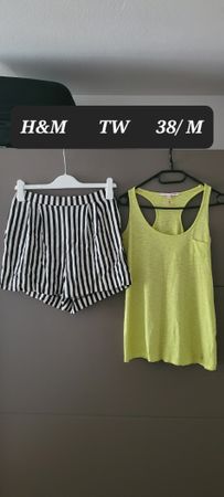 Shorts H&M rayés noir blanc taille&débardeur Tally Weijl M