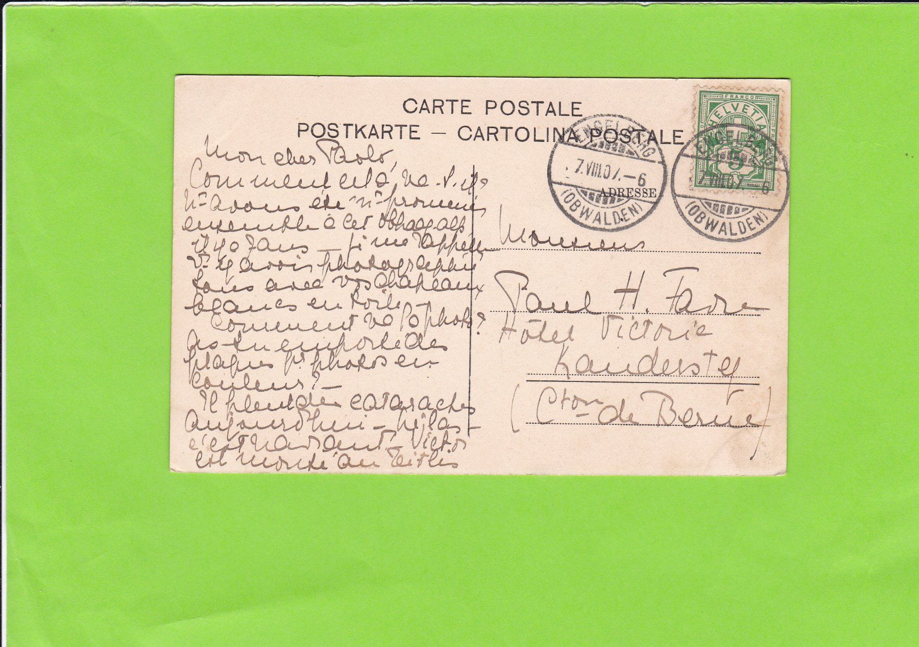 Cartoline postali: Engelberg-Alp--1907 versendet – Usato da St. Peterzell venduto da neckertal 1