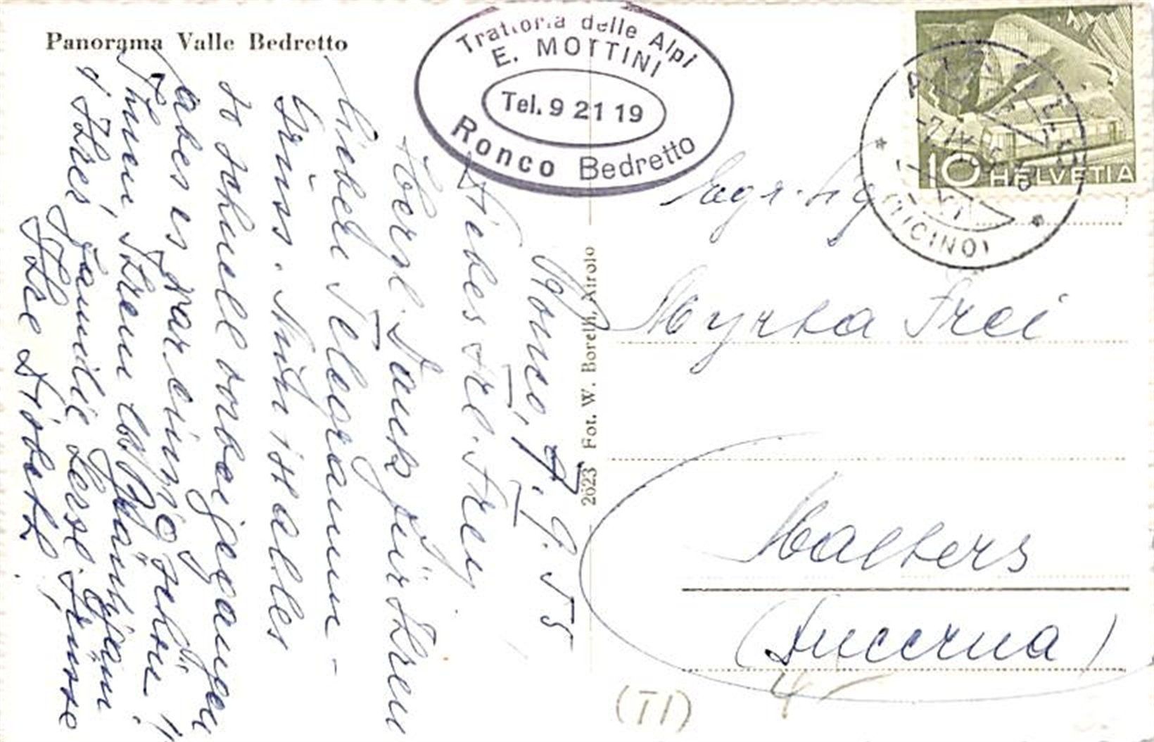Cartoline postali: Bedretto, Ronco, Villa – Usato da Ottikon b.Kemptth. venduto da Neptun1974 1