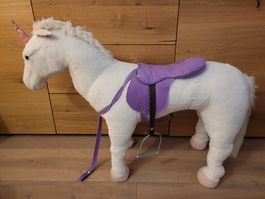 Reitpferd Rutschpferd von Sunkid - Stofftier Einhorn weiss