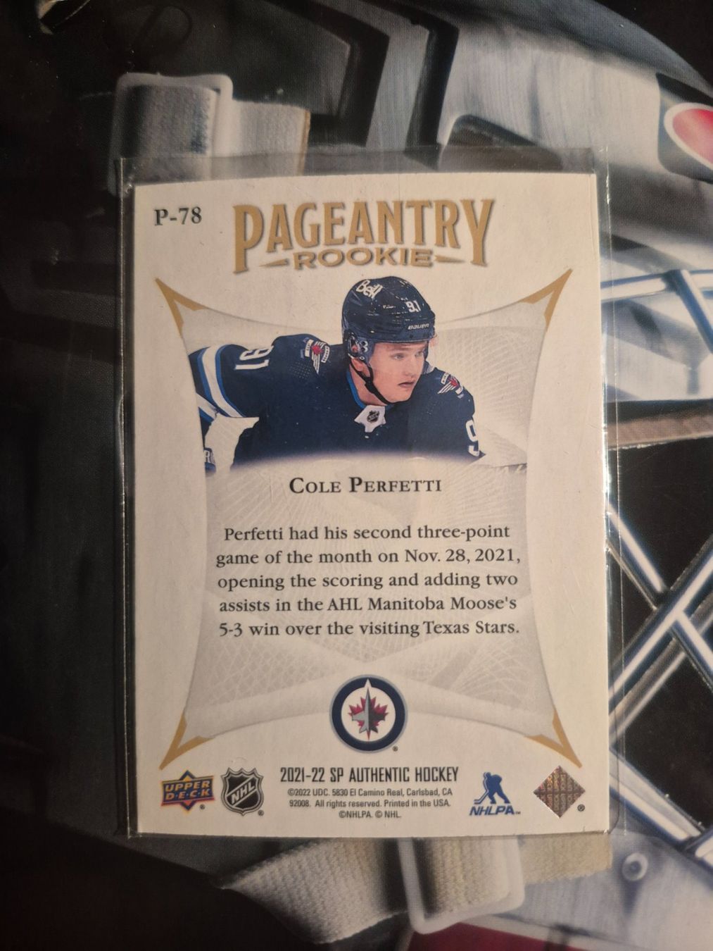 NHL Carte collezionabili: NHL Cole Perfetti Winnipeg Jets – Usato da Treiten venduto da Sauber73 1