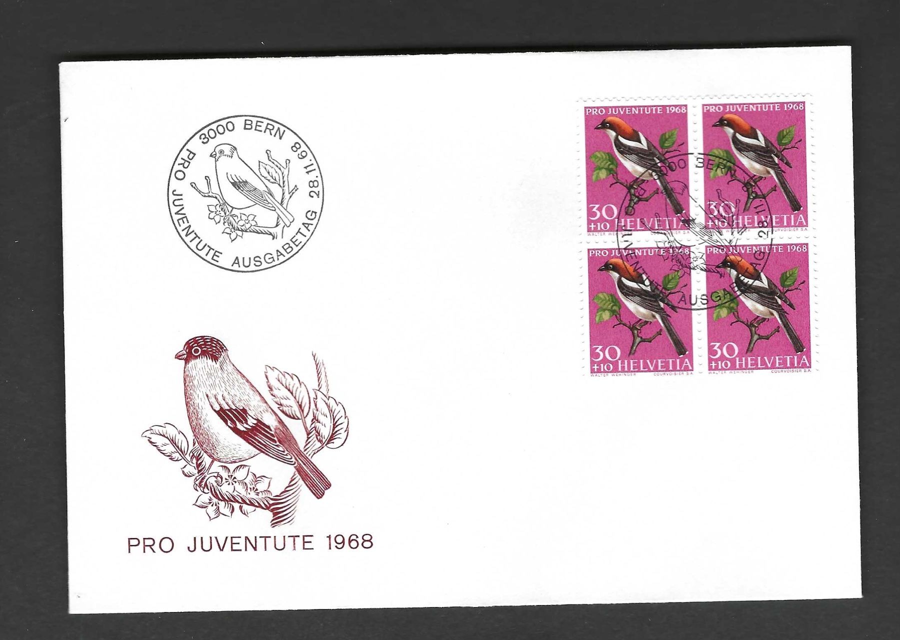 Alle Briefmarken: Pro Juventute Viererblock 1968 – Gebraucht aus Koblenz von Markenhimmel