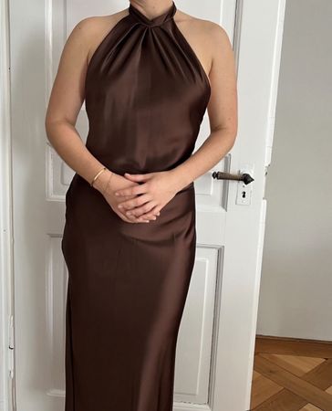 Zara Kleid Satin Optik Neckholder braun Grösse S