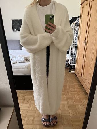 Damen Strickjacke lang weiss