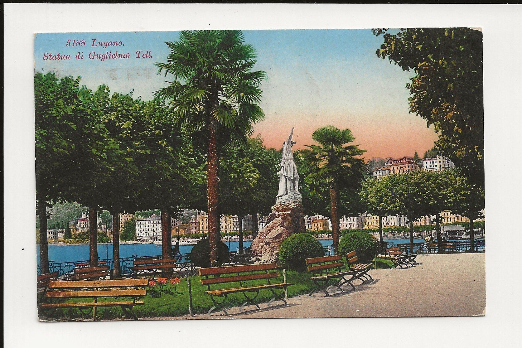 Cartoline postali: AK 1928 Lugano Wilhelm Tell Statue – Usato da Greifensee venduto da 315WDO