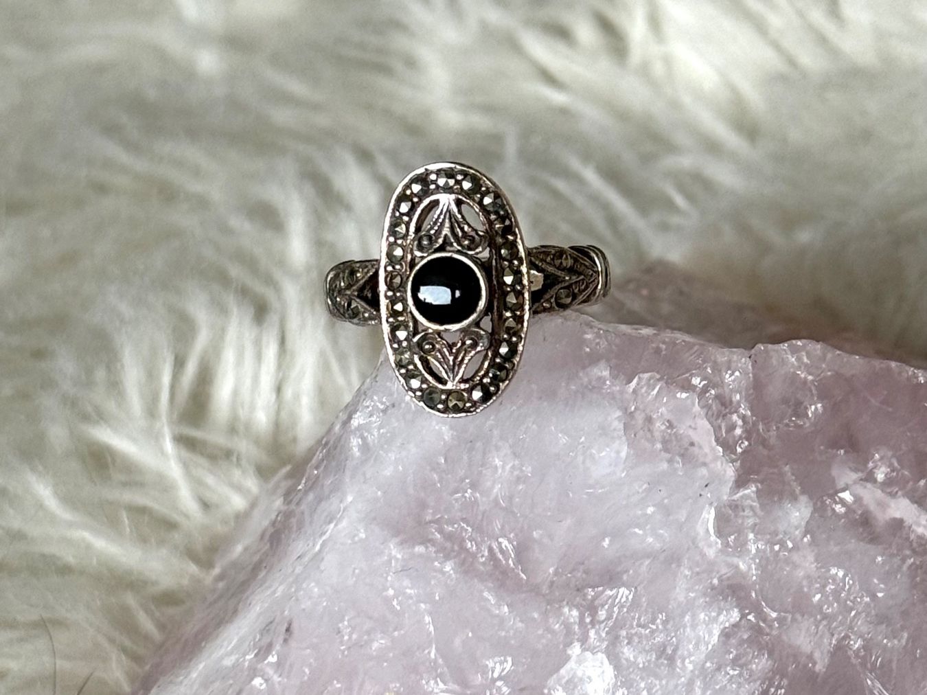 Anelli: Vintage Silberring 925 mit schwarzem Stein – Usato da Istighofen venduto da Ringparadies