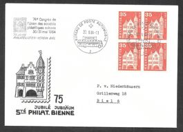 Sonderbrief A. 956 75 Jahre Philatelistenver. Biel 30.5.1964