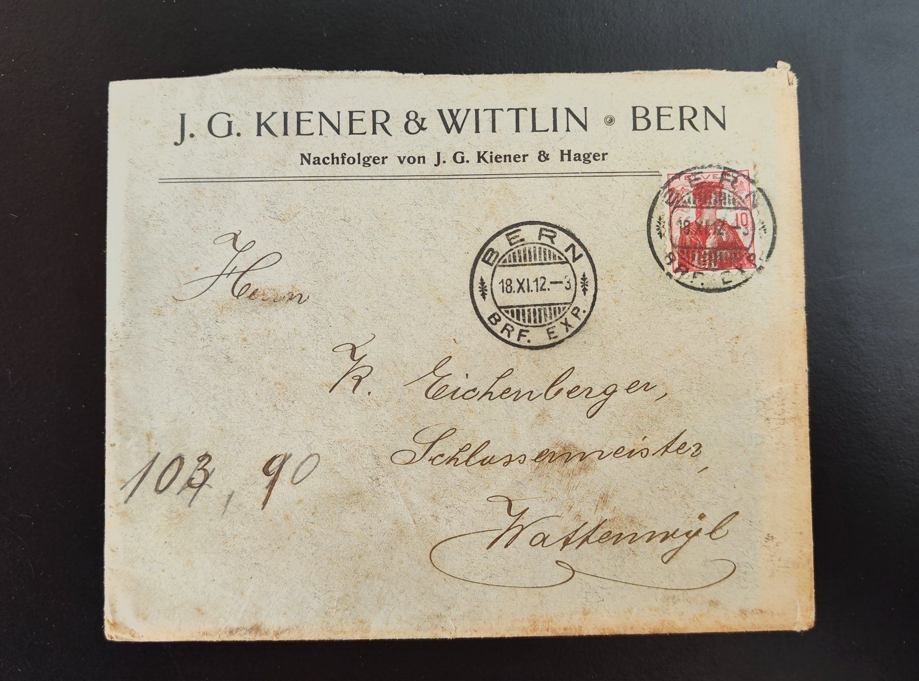 Buste & buste per spedizione: Couvert Kiener & Wittlin Bern 1912 – Usato da Lenzburg venduto da Dani_Lenzburg