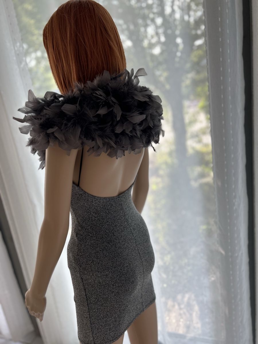 Kleider: Feather Boa Collar Sparkly Dress Silver Small New – Neu (gemäss Beschreibung) aus Saland von ele_vc96 3