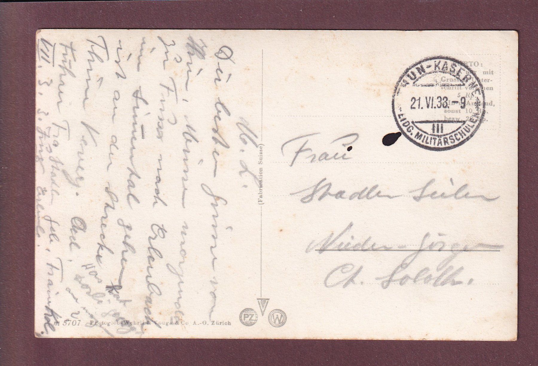 Cartoline postali: THUN - Schloss und Felsenkeller - 1938 – Usato da Pully venduto da nicecards 1