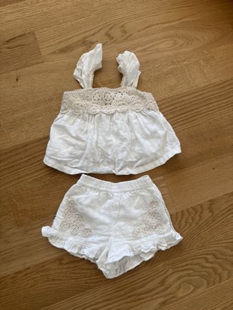 Mädchen zara Set weiss Grösse 86 Leinen