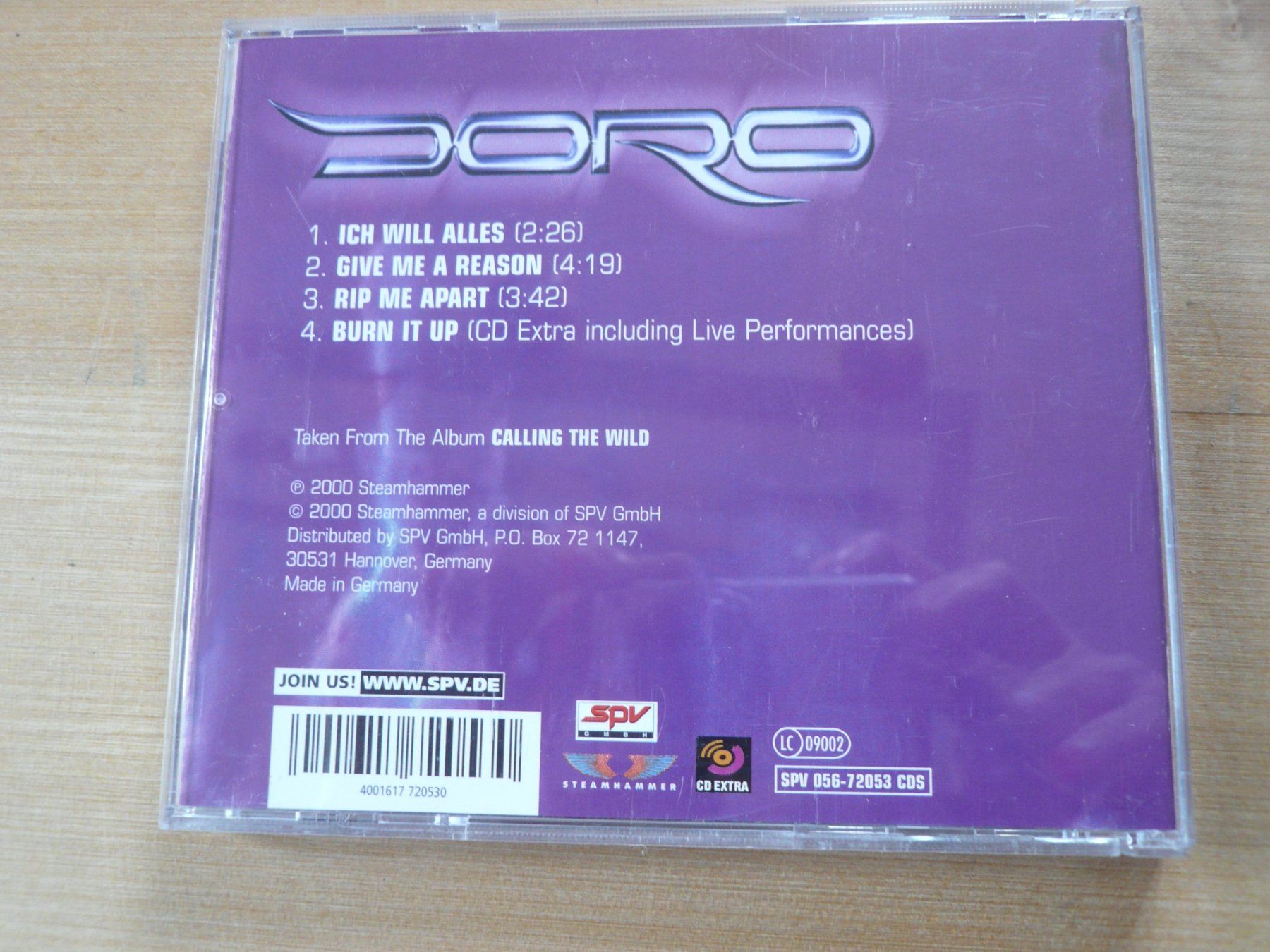 CD: DORO Ich Will Alles - CD Single - D 2000 - SPV 056-72053 – Nuovo e nell'imballaggio originale da Zofingen venduto da mooni89 2