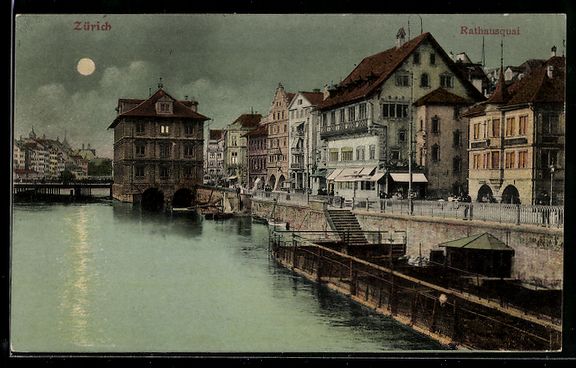 Cartoline postali: AK Zürich, Rathausquai, 1908 – Usato da Berlin venduto da bartko-reher