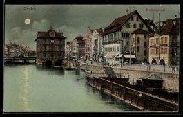 AK Zürich, Rathausquai, 1908