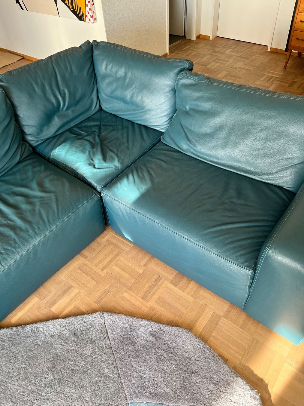 Divani: Sofa cuir bleu canard – Usato da Evilard venduto da Mamarsi