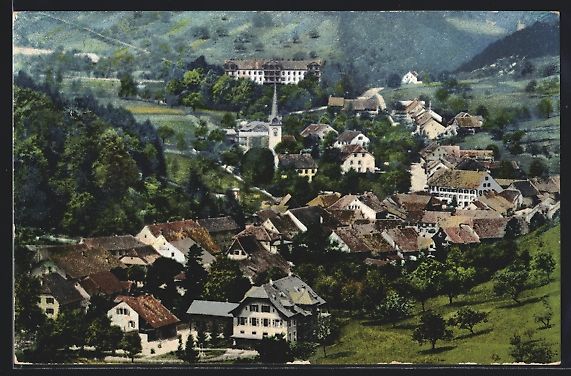 Cartoline postali: Langenbruck, Ortsansicht mit Kirche im S – Usato da Berlin venduto da bartko-reher