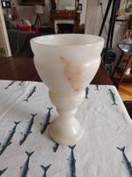 Large 60s MCM alabaster goblet vase hand carved Czech