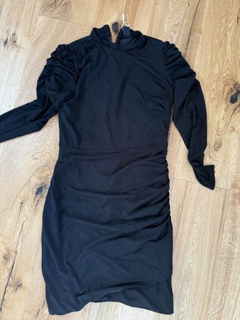 Elegantes schwarzes Zebra Kleid mit Raffung Gr. M