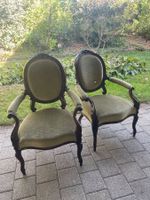 2 Armlehnstühle Holz grüner Stoffbezug,  gebraucht