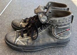 DIESEL Canvas Sneakers Vintage-Stil Schwarz/Gold 40