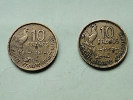 2x  10 Francs France 1951 B + 1952 B  G.Guiraud