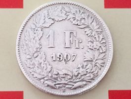 1 Franken 1907 ss+, nur 0,8 Mio!