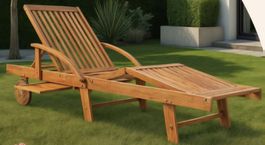 Holzliege Relaxliege mit Tisch, klappbar, Neu