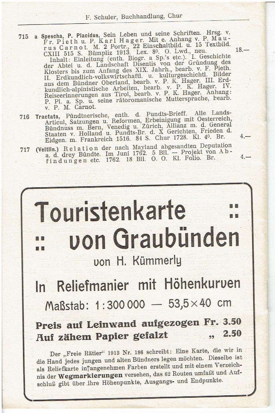 Libri: F. Schuler Chur, Katalog Raetica, 1913 – Usato da Flims - Dorf venduto da Stagediver 4