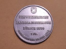 Schweiz Gedenkmünze 5 Franken 1939 Silber