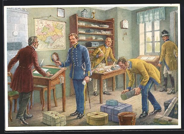 Ansichtskarten: Poststube mit Postbeamten 1852 – Gebraucht aus Berlin von bartko-reher