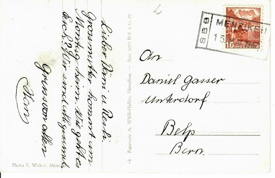 Cartoline postali: Menziken Oberdorf - Bahnpost – Usato da Hochdorf venduto da Ziegel-16 1