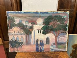 Tableau orientaliste ancien, huile sur toile, vintage.