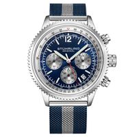 🇺🇸 Herrenuhr ® Stührling New York Chrono Silber Blau NEU