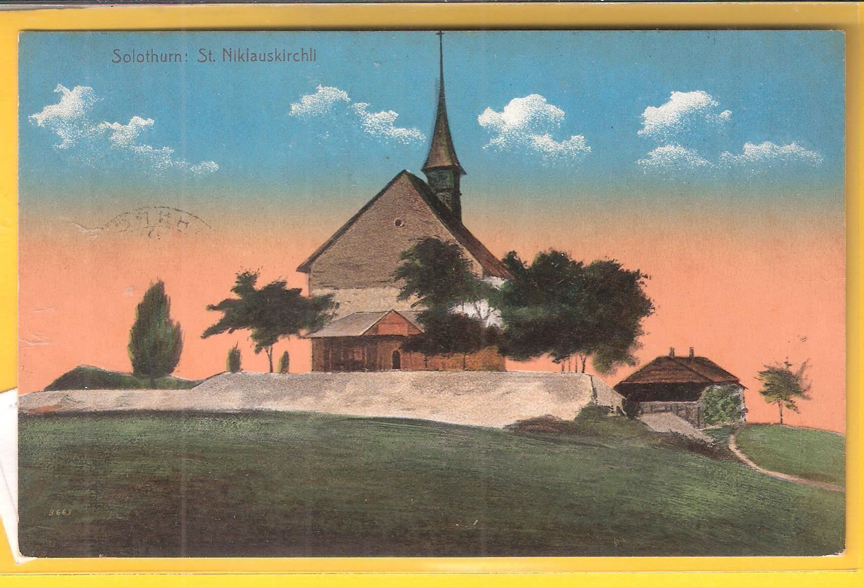 Cartoline postali: 21.X.1910 Solothurn Balkenstempel/Kirche – Usato da Zürich venduto da Hagliweg 1