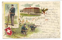 Gruss aus Herisau (AR) Militär Kaserne Infanterie Litho 1900