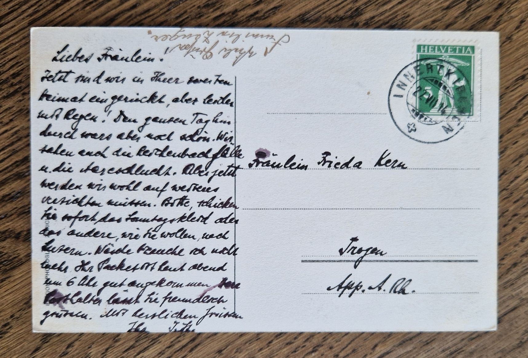 Cartoline postali: AK Innertkirchen nach Trogen 1914 – Usato da Ebikon venduto da Donar50 1
