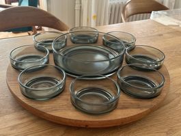 Danish Design Mid Century Rauchglas drehendes Holztablett