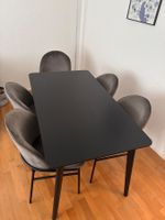 Tisch schwarz mit Stuhl Samt Grau Metallgestell 5x