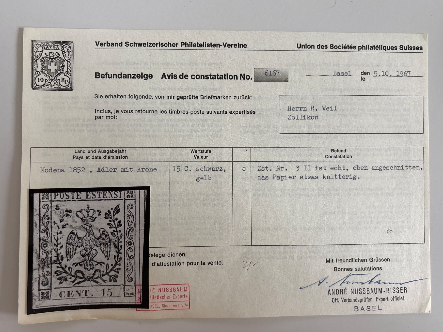 Tutti i francobolli: Lot Marken Modena 1852 – Usato da Adliswil venduto da derrick0825 4