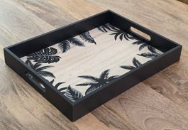 Serviertablett tropische Blätter 40x30 cm Holzkern 