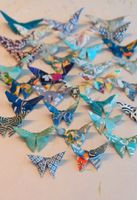 32 kleine Origami Schmetterlinge - blau - versch. Grössen