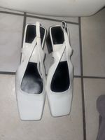 ZARA Slingback Heels White Leather Size 39 Square Toe