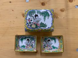 Dose, emaillierte Metall-Schatulle aus China (evtl. antik)
