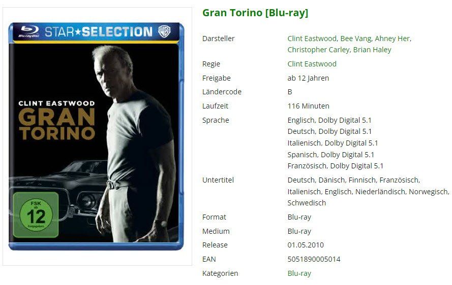 Tutti i DVDs: Gran Torino (Blu-ray) – Usato da Emmetten venduto da SVollenweider
