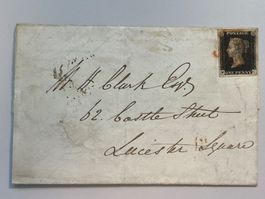 1840 - Cover, One Penny Black, PLATE 5, RED MALTESE CROSS
