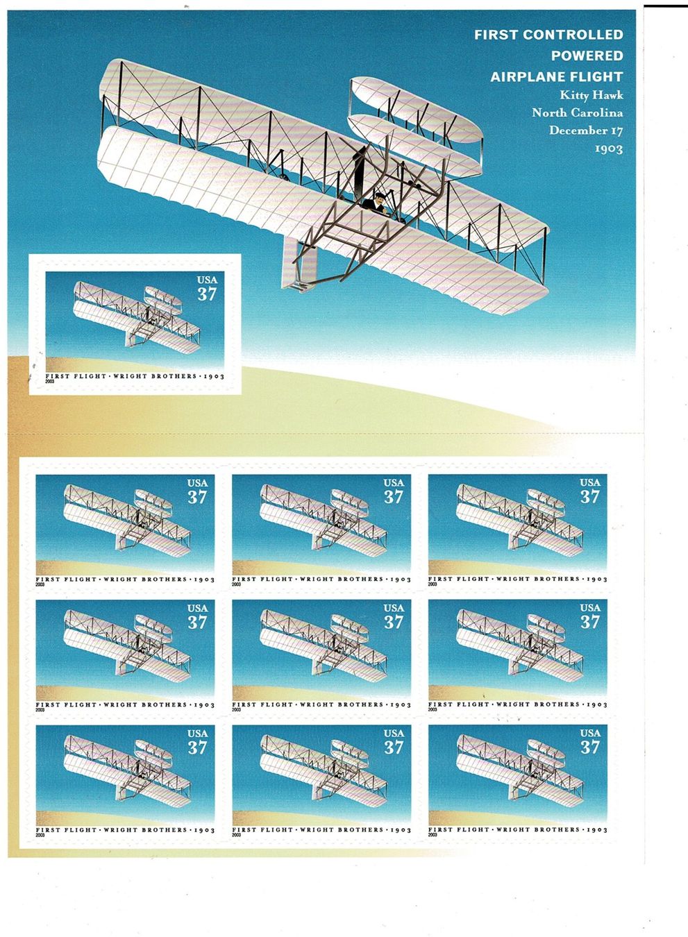 Tutti i francobolli: USA Wright 1. Motorflug 1903 1 KB ** – Nuovo (secondo la descrizione) da Lausanne venduto da Whorvath